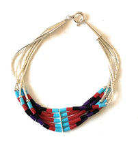 Load image into Gallery viewer, Navajo Multi Stone &amp; Sterling Liquid Silver Beaded Bracelet