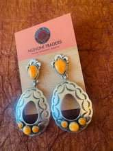 Load image into Gallery viewer, Navajo Sterling Silver &amp; Orange Spiny Concho Dangle Earrings