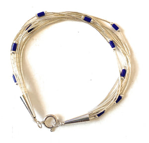 Navajo Lapis & Sterling Liquid Silver Beaded Bracelet