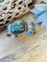 Load image into Gallery viewer, Navajo Sterling Silver &amp; Sonoran Mountain Turquoise Cuff Bracelet Signed