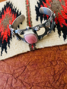 Navajo Queen Pink Conch Shell & Sterling Silver Cuff Bracelet By Chimney Butte