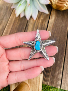 Navajo Turquoise & Sterling Silver Star Ring Size 7.5 Signed