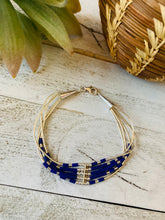 Load image into Gallery viewer, Navajo Lapis &amp; Sterling Liquid Silver Beaded Bracelet