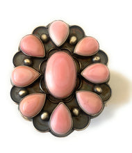 Load image into Gallery viewer, Navajo Queen Pink Conch Shell &amp; Sterling Silver Cluster Cuff Bracelet Signed