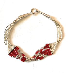 Navajo Coral & Sterling Liquid Silver Beaded Bracelet