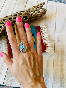 Navajo Kingman Turquoise & Sterling Silver Ring Size 12.5