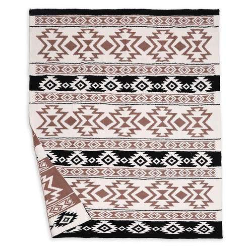Blanket - Tribal Print Luxury Soft Throw (Tan, White & Black)