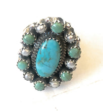 Load image into Gallery viewer, Handmade Sterling Silver, Turquoise &amp; Pearl Cluster Adjustable Ring