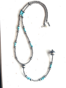 Navajo Sterling Silver Turquoise Beaded Rosary Style Necklace