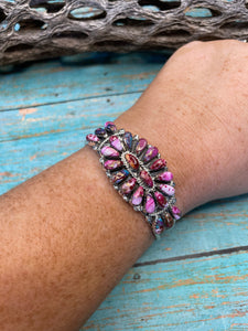 Navajo Purple Dream And Sterling Silver Cluster Bracelet Cuff