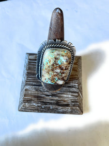 Navajo Turquoise & Sterling Silver Ring Size 8.5 Signed Russell Sam