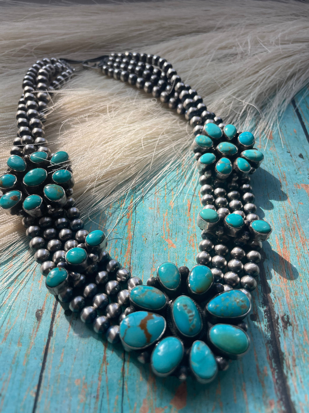 Navajo Sterling Silver and Turquoise 4 Strand Necklace
