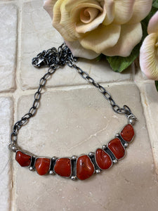 L. James Navajo Sterling Silver Red Natural Coral Necklace