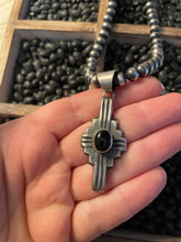 Load image into Gallery viewer, Navajo Chimney Butte Black Onyx &amp; Sterling Silver Cross Pendant