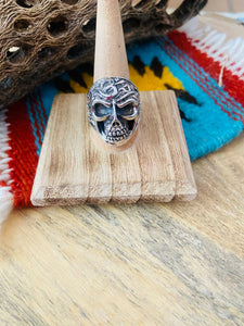 Handmade Sterling Silver Skull Ring Size 10.25