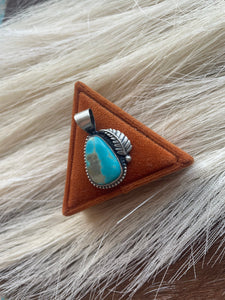 Navajo Sterling Silver & Turquoise Feather Pendant