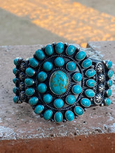 Load image into Gallery viewer, Vintage Navajo Turquoise &amp; Sterling Cluster Cuff