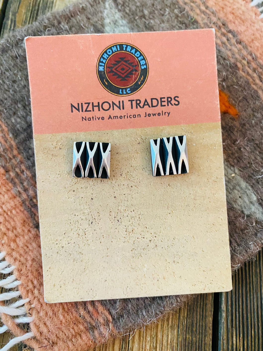 Navajo Hand Stamped Beth Dutton Sterling Silver Stud Earrings by Leander Tahe