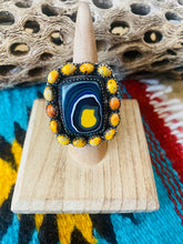 Load image into Gallery viewer, Handmade Sterling Silver, Fordite &amp; Orange Mohave Cluster Adjustable Ring