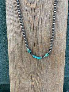 Navajo Turquoise And Sterling Silver Beaded 16in Necklace