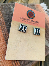 Load image into Gallery viewer, Navajo Hand Stamped Beth Dutton Sterling Silver Stud Earrings by Leander Tahe