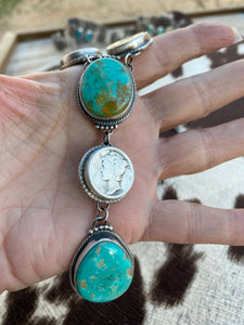 Navajo Royston Turquoise & Liberty Dime Lariat Set