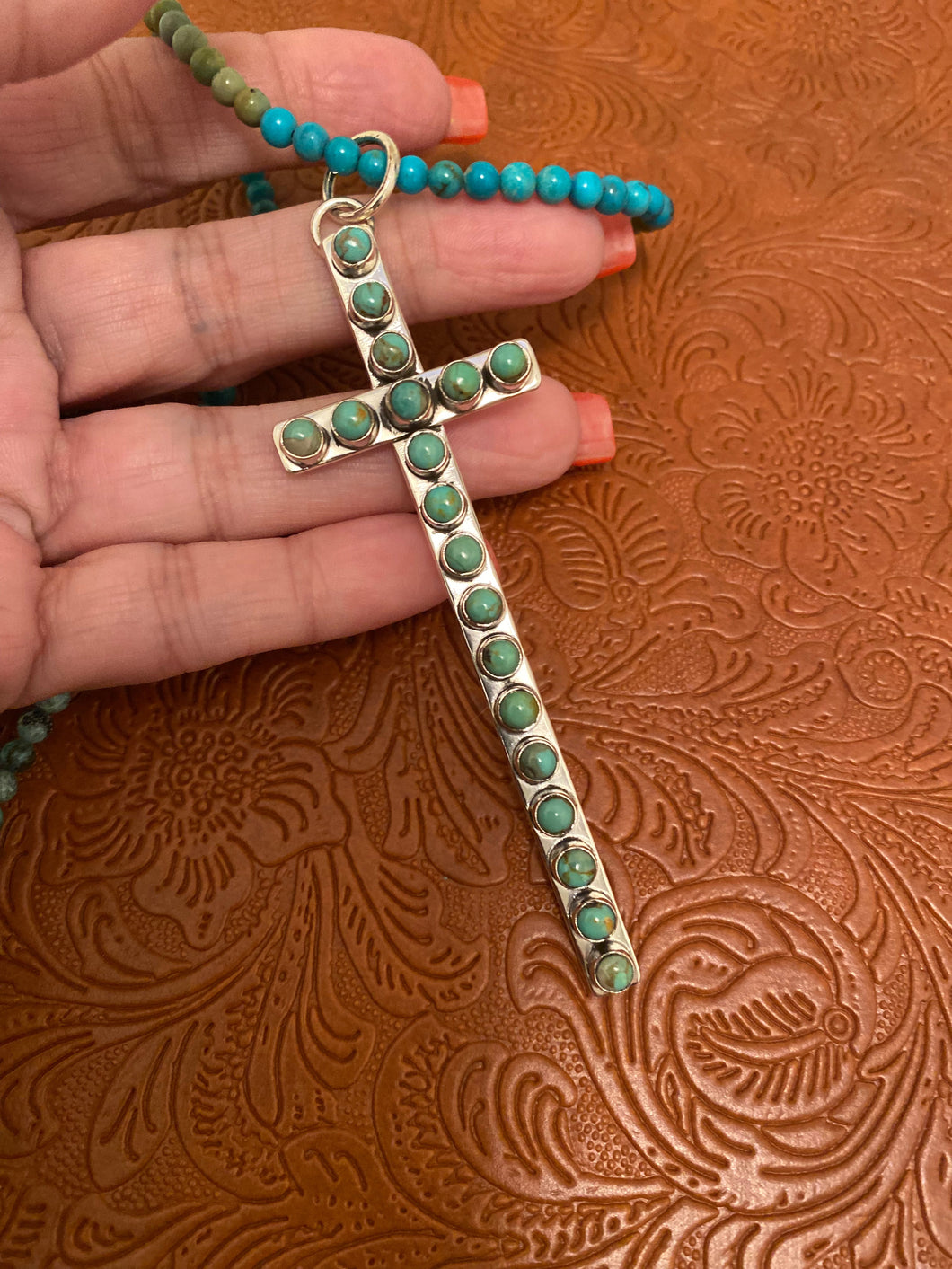Handmade Royston Turquoise & Sterling Silver Cross Pendant