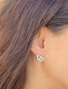 Colombian Emerald Earrings & Emerald Ring Set in Sterling Silver