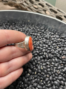 Navajo Sterling Silver And Orange Spiny Ring Size 6.5