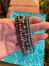 Load image into Gallery viewer, Navajo Turquoise &amp; Sterling Silver 5 strand Beaded Necklace