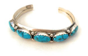Navajo Old Pawn Vintage Turquoise & Sterling Silver Cuff Bracelet