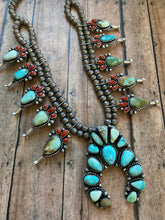 Load image into Gallery viewer, Shawn Cayatenito Royston Turquoise &amp; Coral Sterling squash Set Necklace