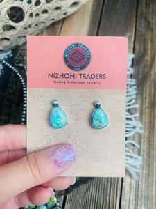 Navajo Sonoran Mountain Turquoise & Sterling Silver Cluster Earrings & Pendant Set