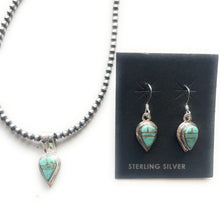 Load image into Gallery viewer, Navajo Number 8 Turquoise And Sterling Silver Inlay Dangle Earrings Pendant Set