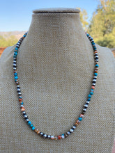 Load image into Gallery viewer, Navajo Turquoise &amp; Spiny Spice Sterling Silver Beaded Necklace 20 inch
