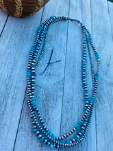 Load image into Gallery viewer, Navajo Turquoise &amp; Sterling Silver Pearl Triple Strand Beaded 20” Necklace