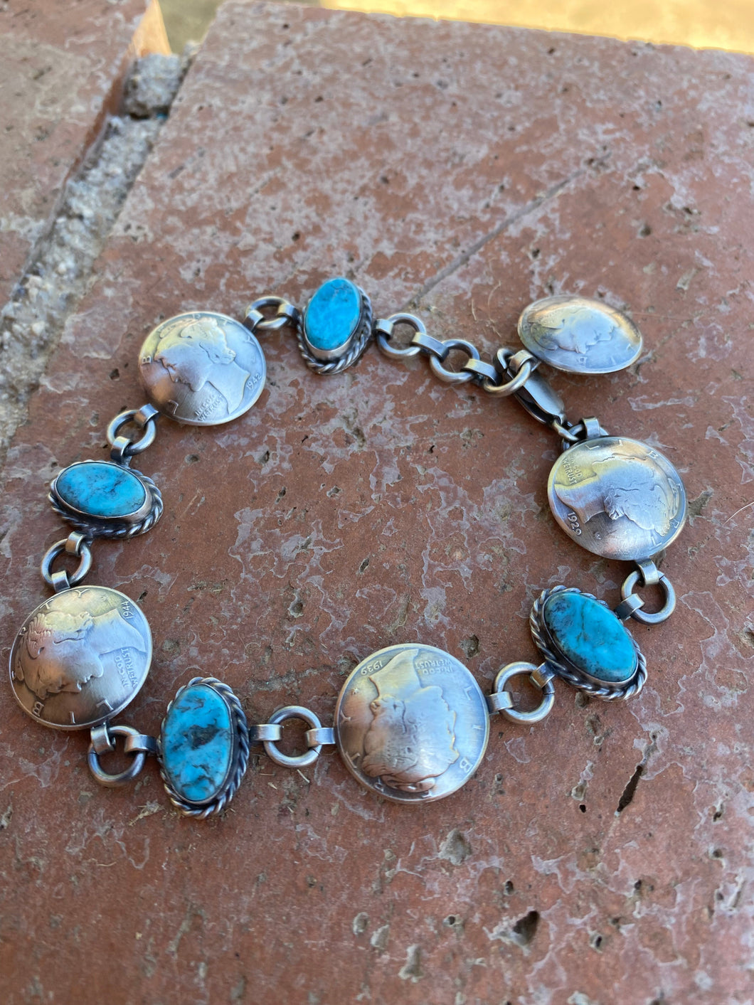 James McCabe Liberty Dime & Turquoise link bracelet