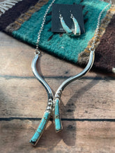 Load image into Gallery viewer, Navajo Sterling Silver &amp; Number 8 Turquoise Inaly Necklace Earrings Set Signed