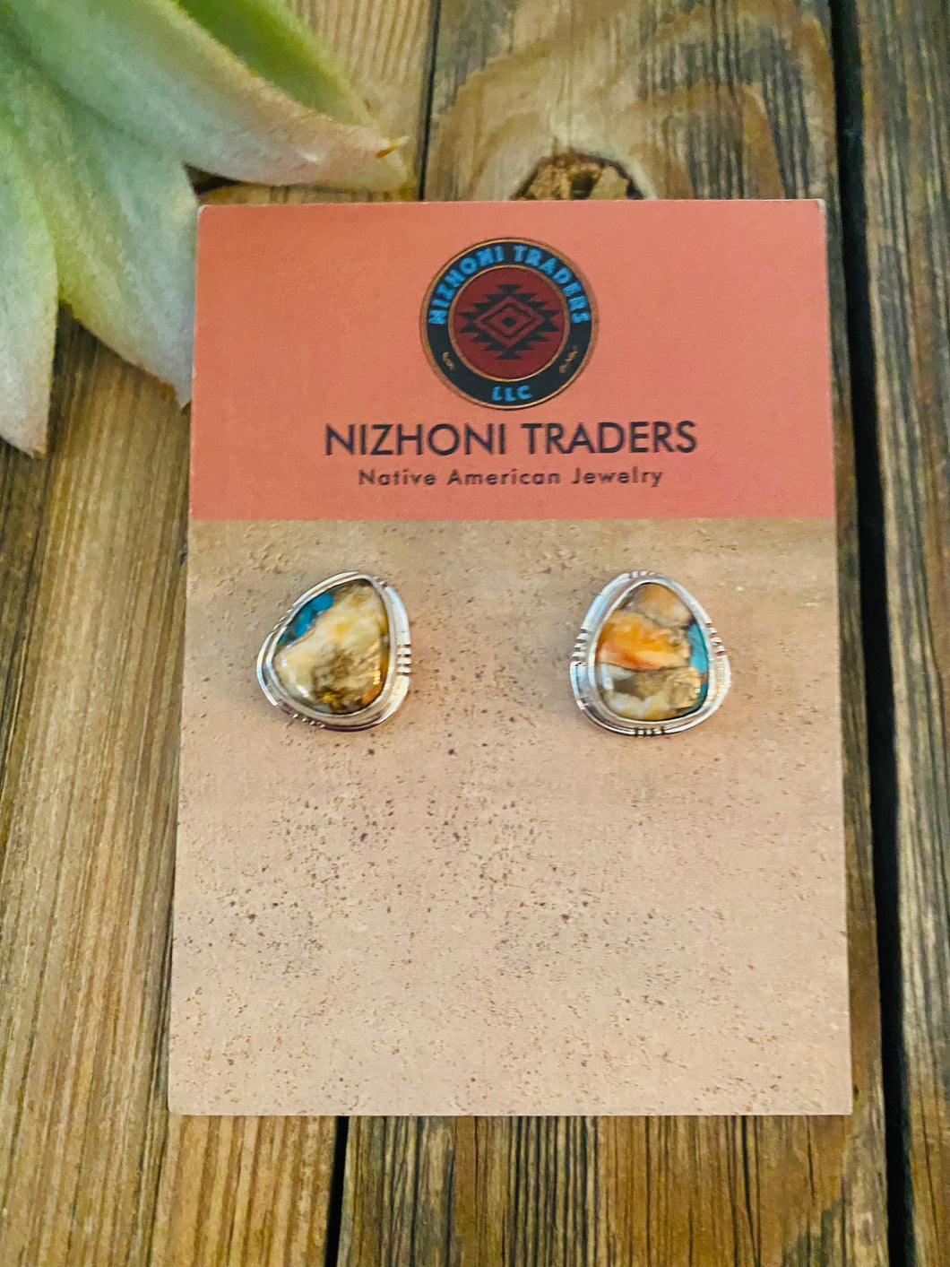 Navajo Multi Stone Spice & Sterling Silver Stud Earrings