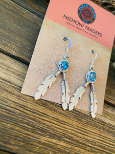 Navajo Sterling Silver & Turquoise Feather Dangle Earrings