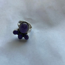 Load image into Gallery viewer, Handmade Charoite &amp; Sterling Silver Adjustable Ring Signed Nizhoni