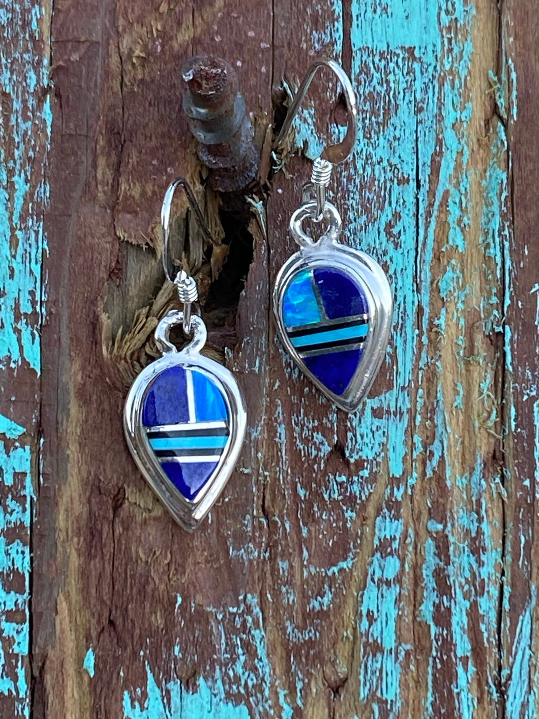 Navajo Lapis, Turquoise, Blue Drop Dangle Earrings