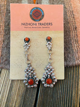 Load image into Gallery viewer, Zuni Sterling Silver &amp; Coral Dangle Earrings