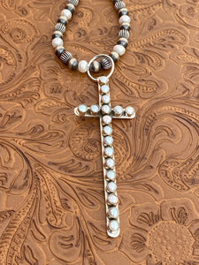 Handmade Sterling Silver & Fresh Water Pearl 4 inch Cross