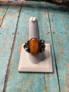 Old Pawn Navajo Sterling Silver & Orange Spiny Ring Size 8.5