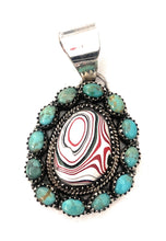 Load image into Gallery viewer, Handmade Sterling Silver, Fordite &amp; Turquoise Cluster Pendant