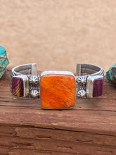Load image into Gallery viewer, Navajo Orange &amp; Purple Spiny &amp; Sterling Silver Cuff Bracelet
