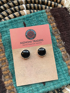 Navajo Black Onyx And Sterling Silver Stud Earrings