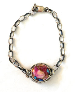 Navajo Pink Dream Mohave & Sterling Silver Link  Bracelet