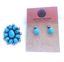 Load image into Gallery viewer, Navajo Sleeping Beauty Turquoise &amp; Sterling Silver Cluster Earrings &amp; Pendant Set